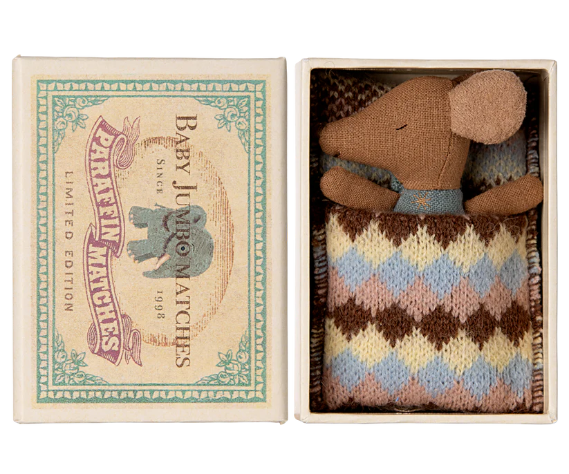 Sleepy wakey baby mouse in matchbox - Blue