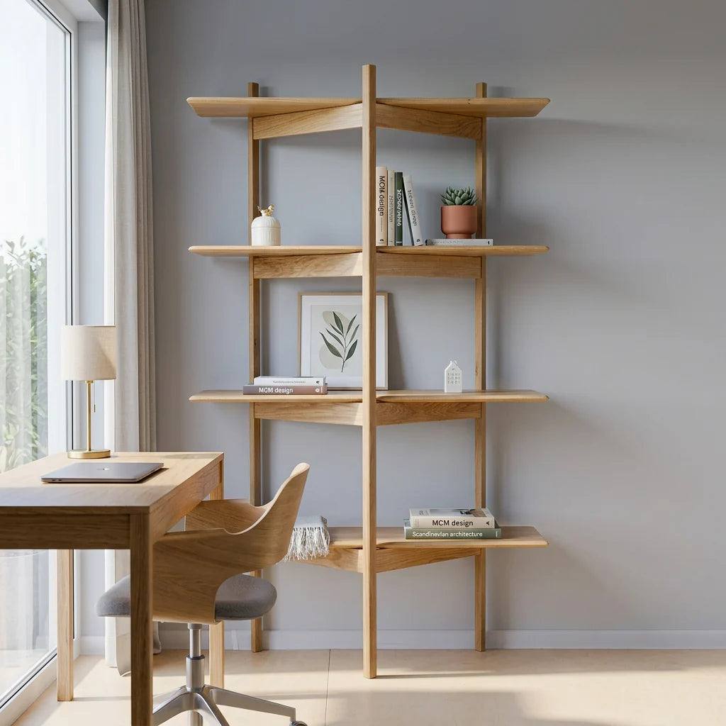 Mid Century Modern Bookcase | Tripod | Solid Oak