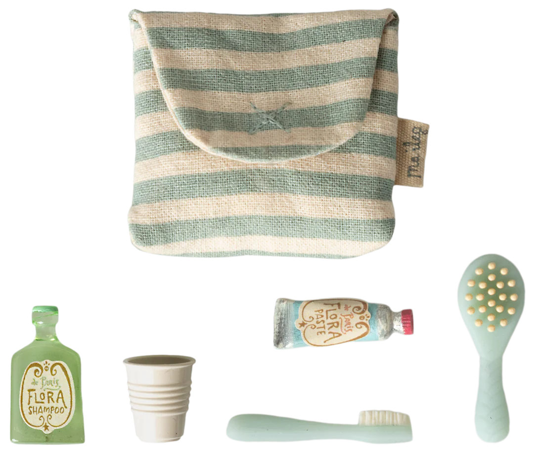 Toothbrush set in bag, Mouse - Blue stripe