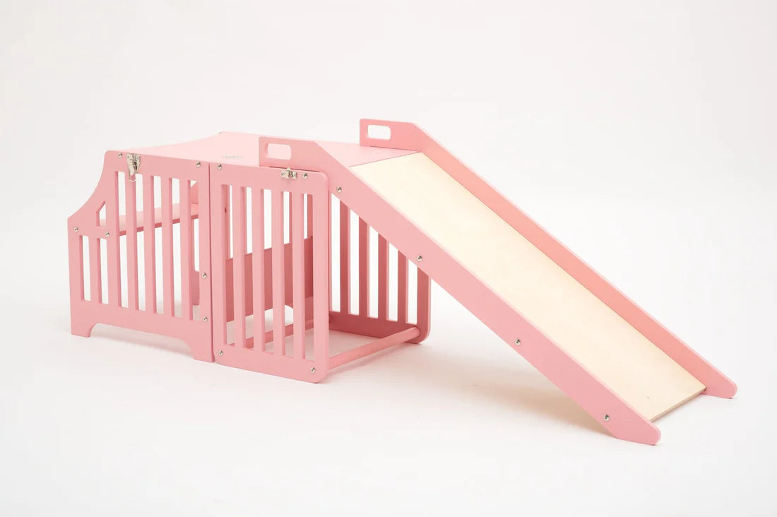 Foldable kitchen tower with slide, Pink (Striped Collection)