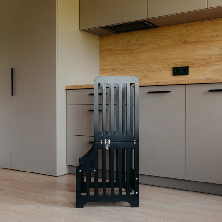 Foldable kitchen tower with slide, Black (Striped Collection)