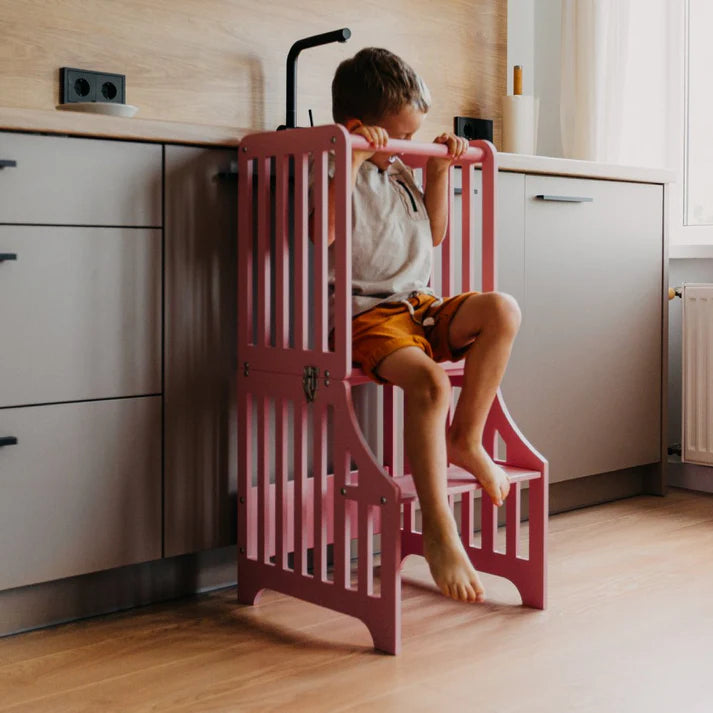 Foldable kitchen tower with slide, Pink (Striped Collection)