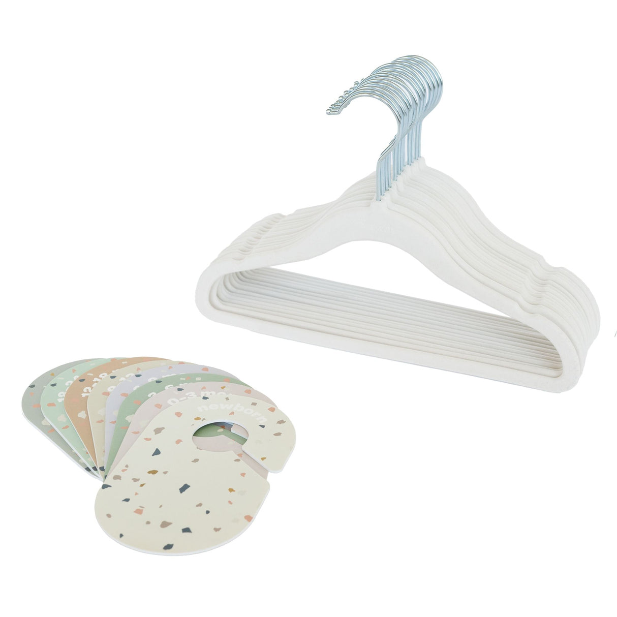 Set 15-pack Velourgalgar + 8-pack Garderobsavdelare, Cream/Terrazzo