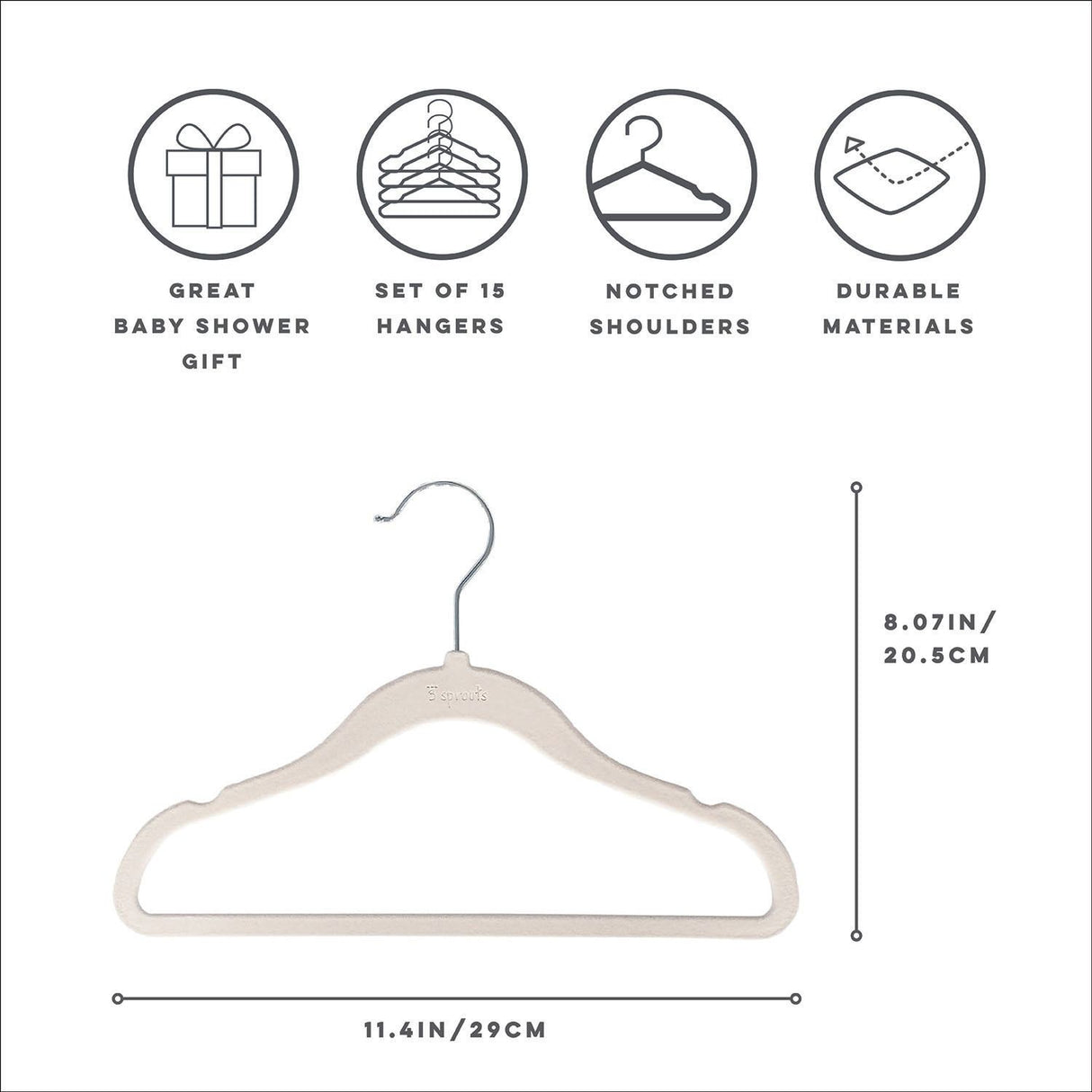 Set 15-pack Velourgalgar + 8-pack Garderobsavdelare, Cream