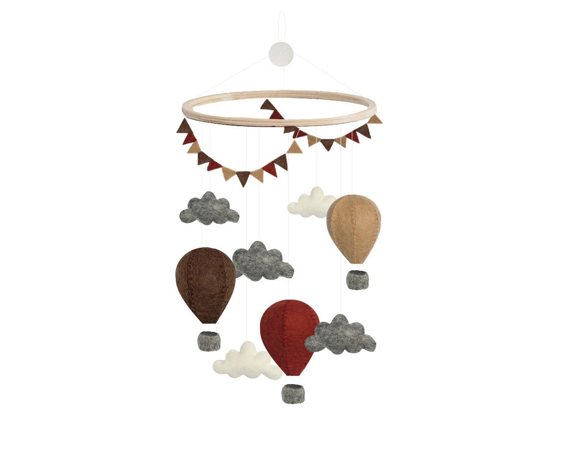 Handsydd mobil, Luftballonger med vimpel, Beige/Brun