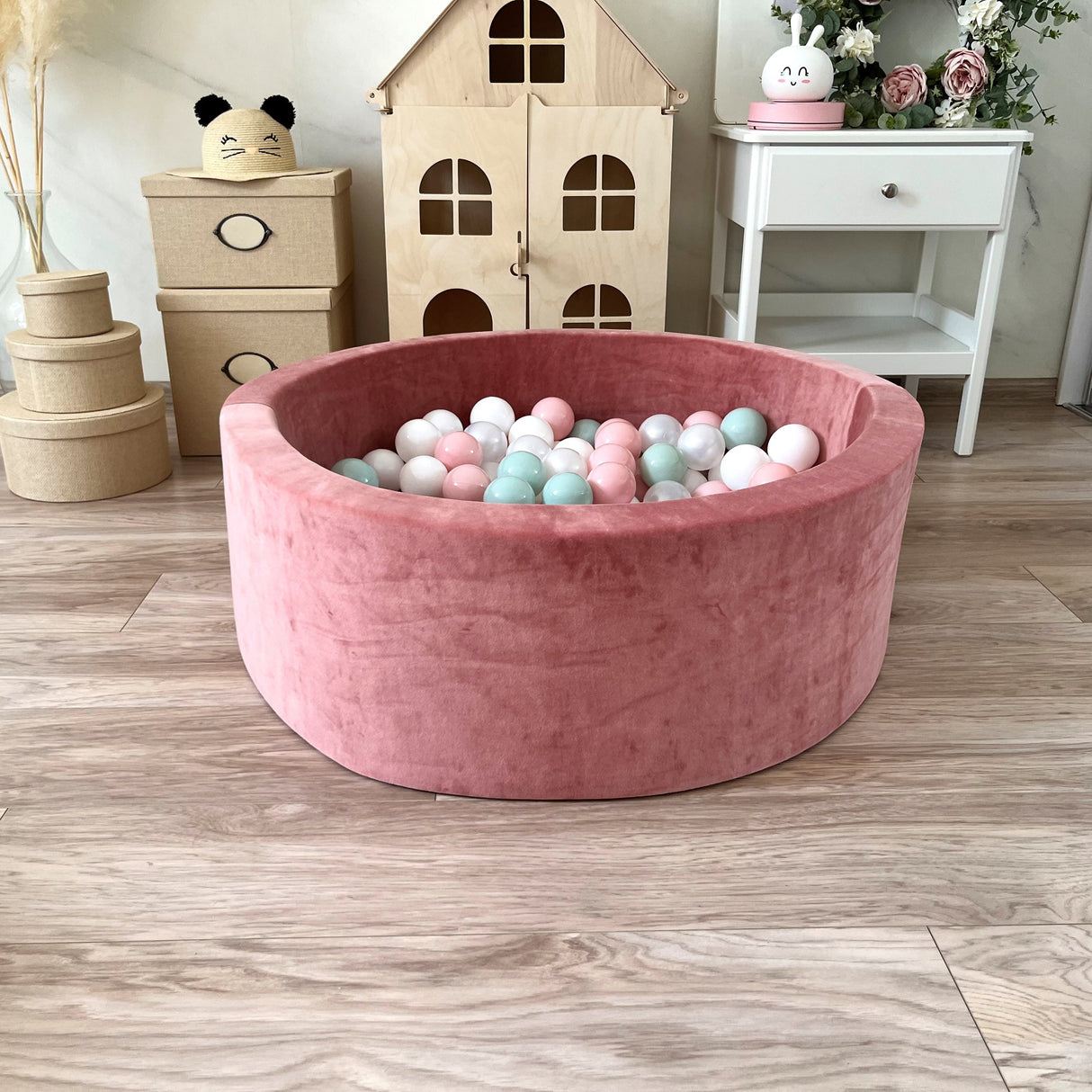 Bollhav Sammet 30x90cm, Dirty Pink (Flera olika färgval på bollarna)