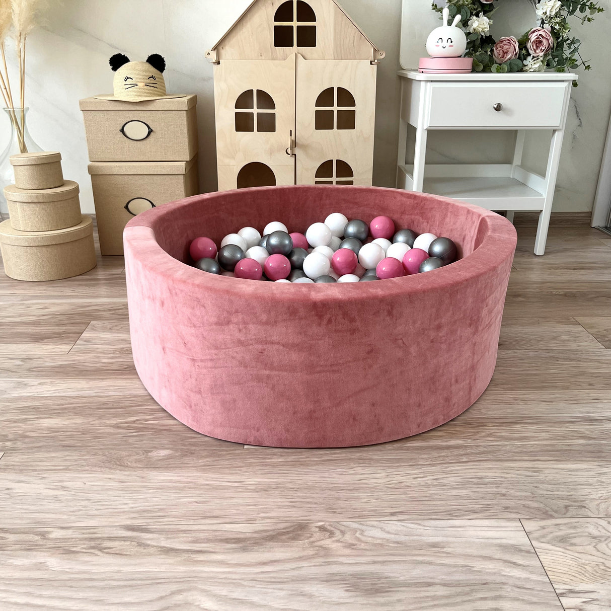 Bollhav Sammet 40x90cm, Dirty Pink (Flera olika färgval på bollarna)