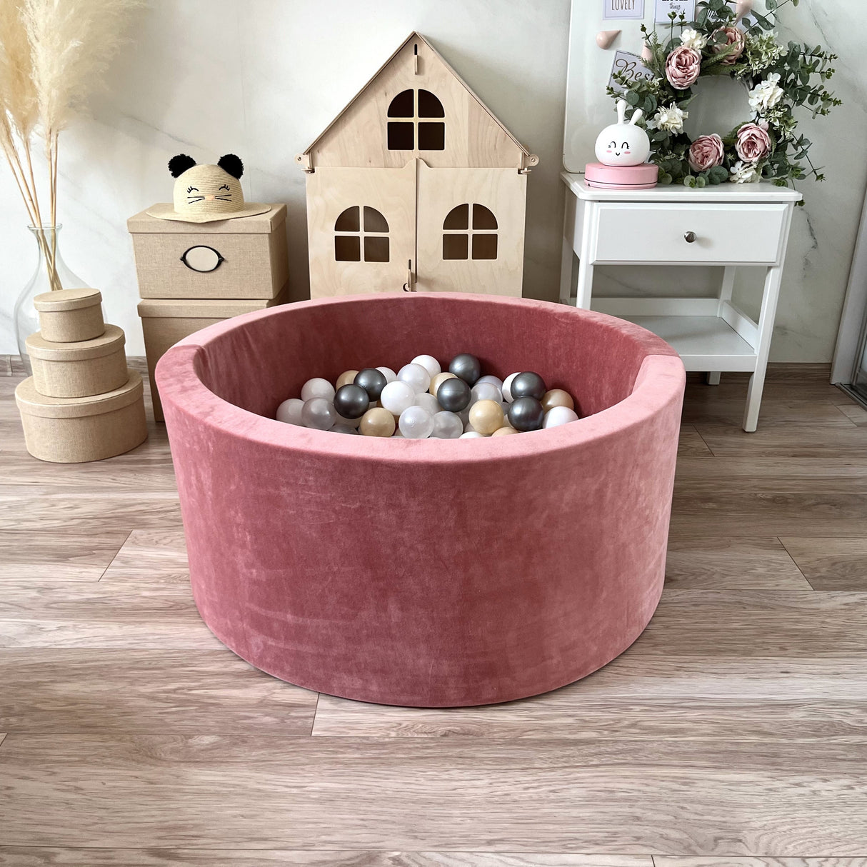 Bollhav Sammet 30x90cm, Dirty Pink (Flera olika färgval på bollarna)