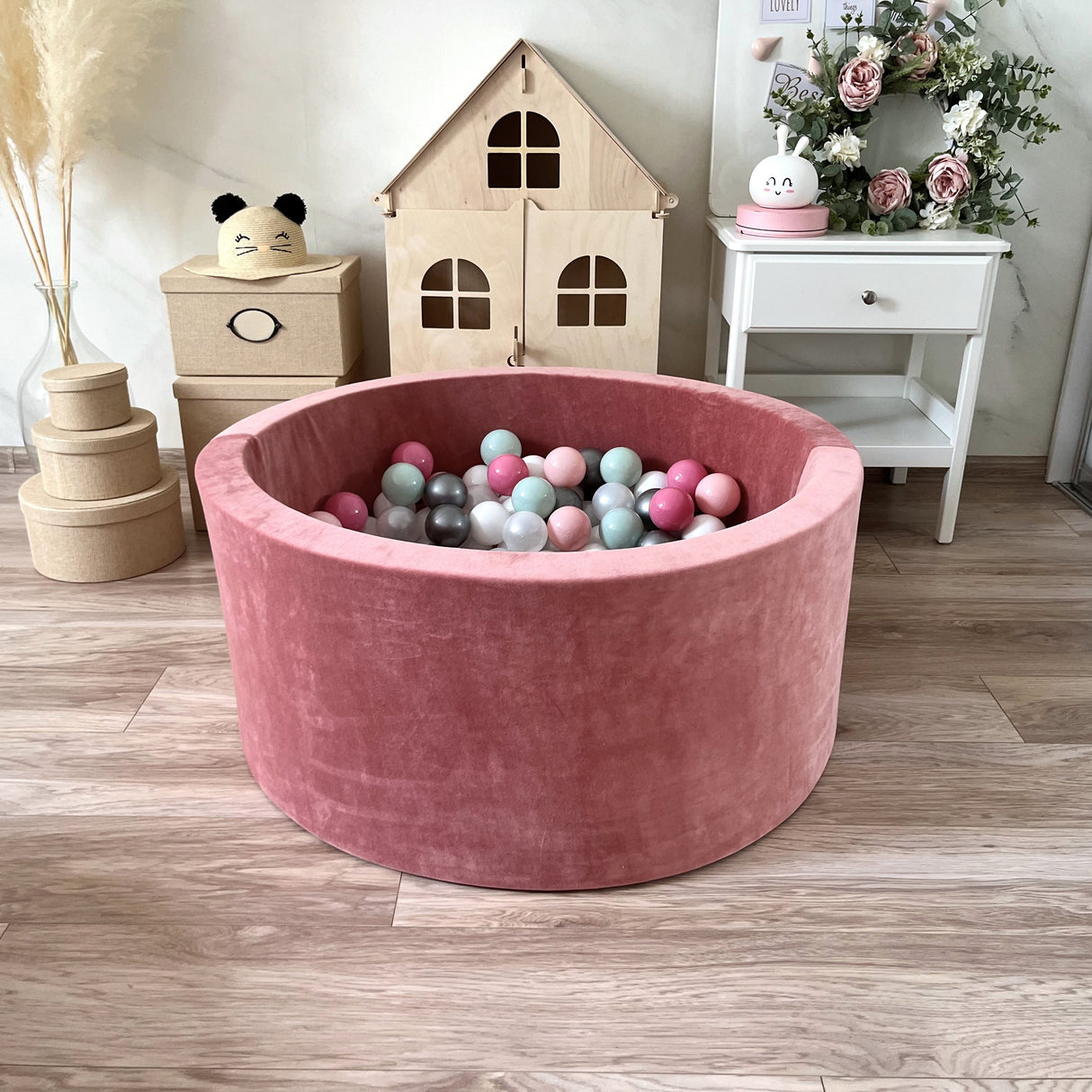 Bollhav Sammet 30x90cm, Dirty Pink (Flera olika färgval på bollarna)