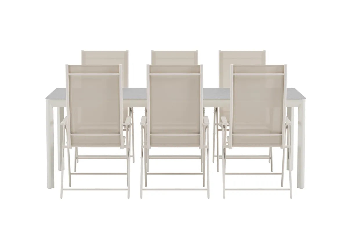 LEVANZO & LINO | Positionsstolar + Rektangulära Matbord 220 x 100 | Beige
