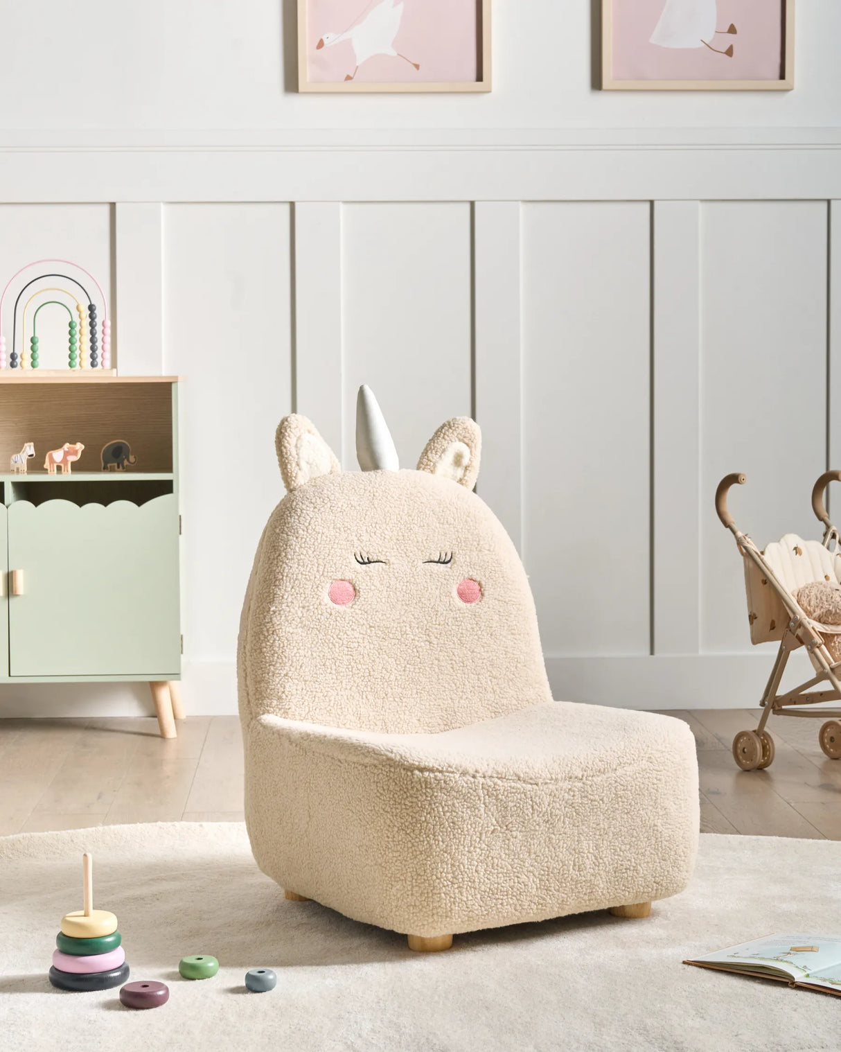 Barnfåtölj Enhörning LULEA Bouclé, Ljusbeige
