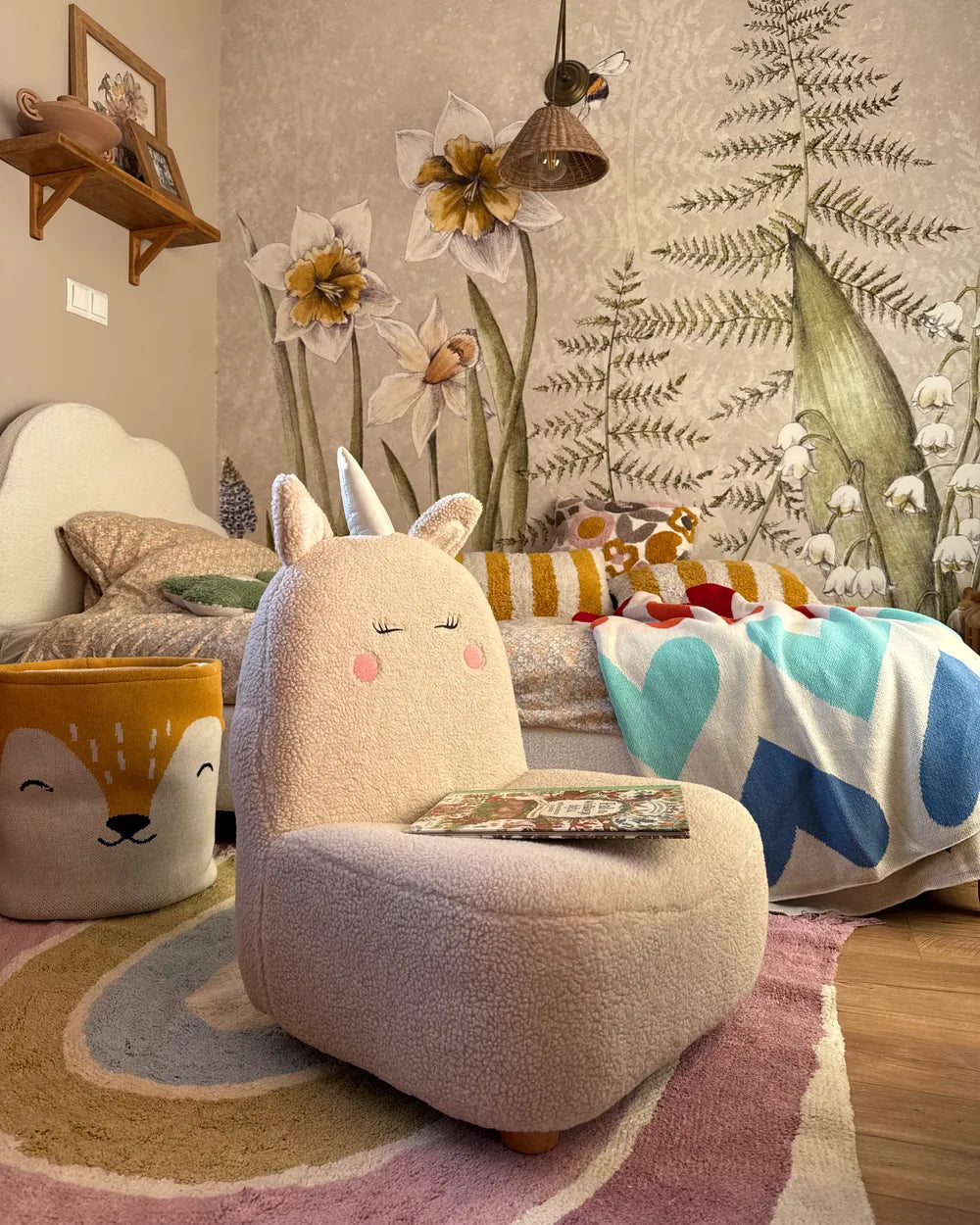Barnfåtölj Enhörning LULEA Bouclé, Ljusbeige