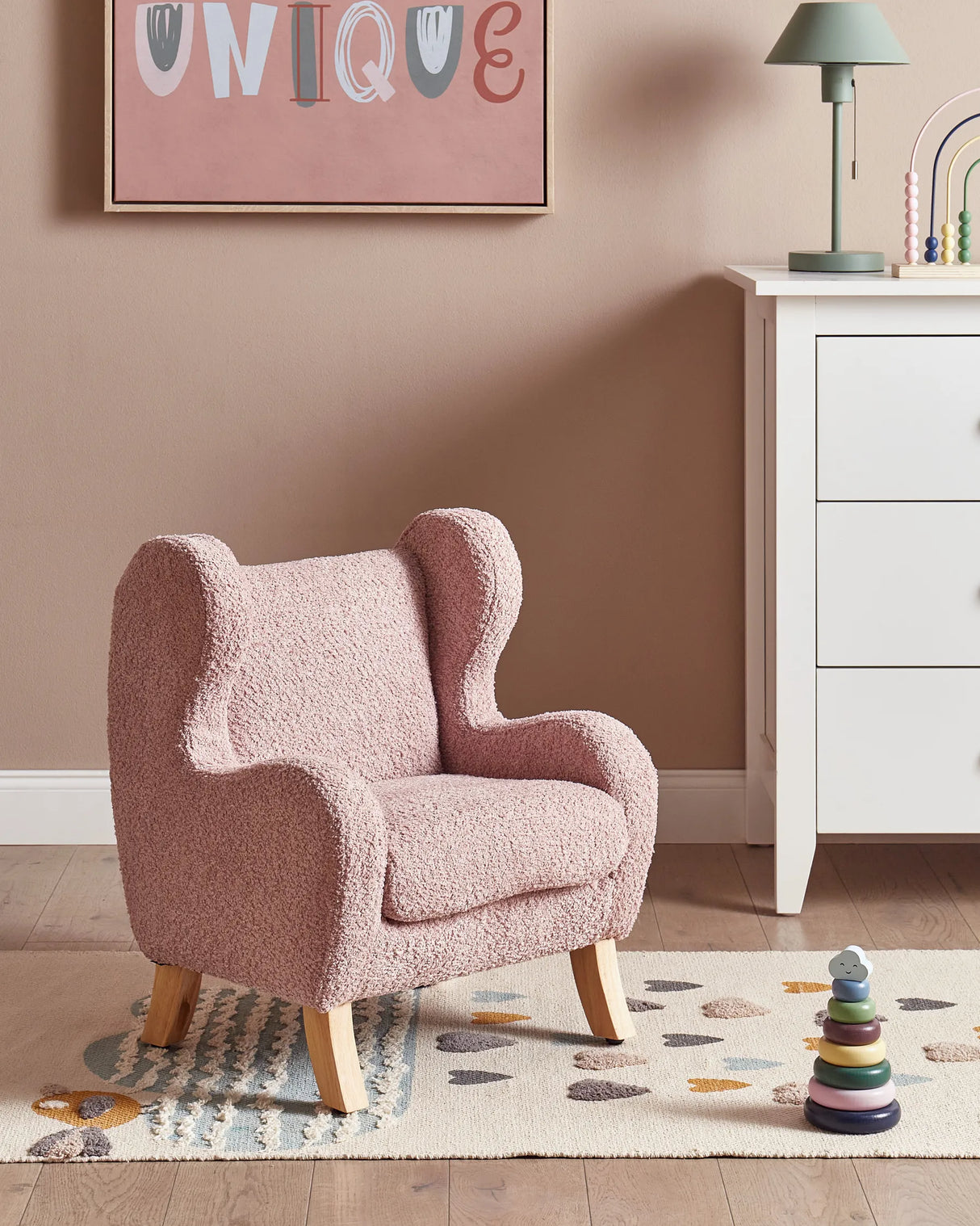 Barnfåtölj FARUM Bouclé, Rosa