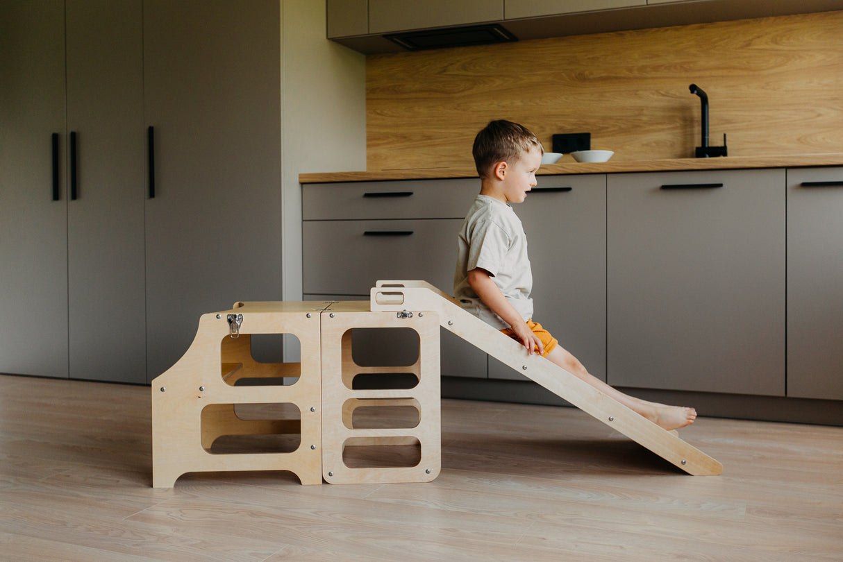 Foldable kitchen tower with slide, Natural