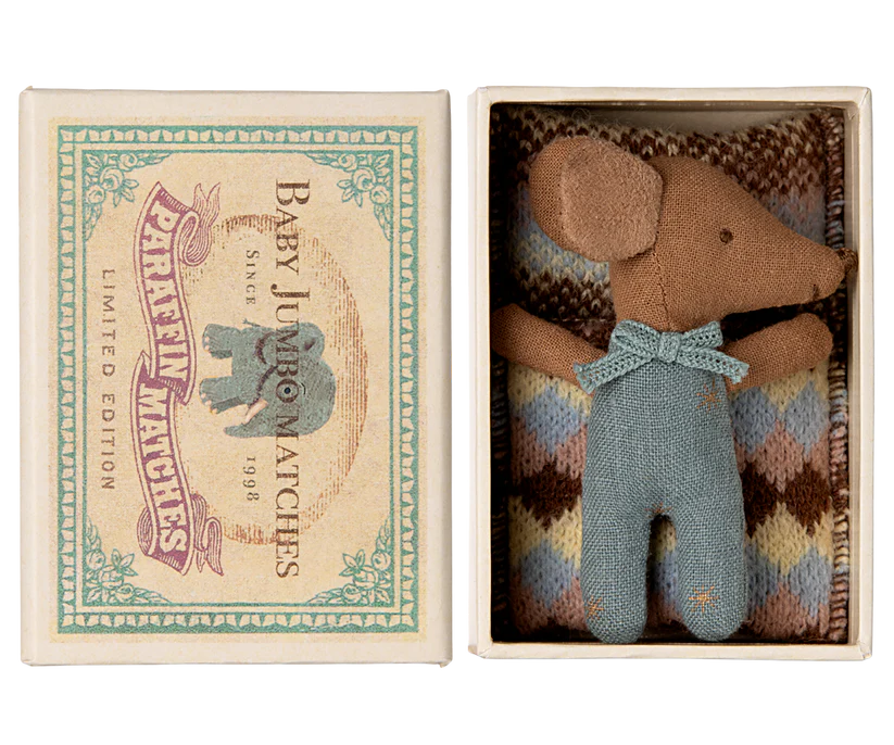 Sleepy wakey baby mouse in matchbox - Blue
