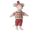 Winter mouse with ski set, Mum - Red