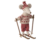Winter mouse with ski set, Mum - Red