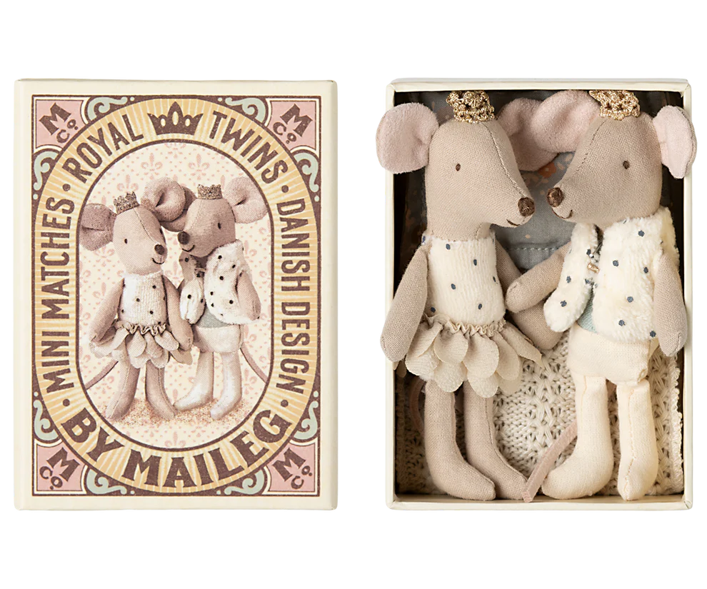 Royal twin mice, Little sister and brother in matchbox