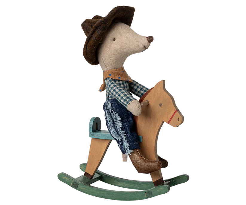 Cowboy mouse on rocking horse, Little brother