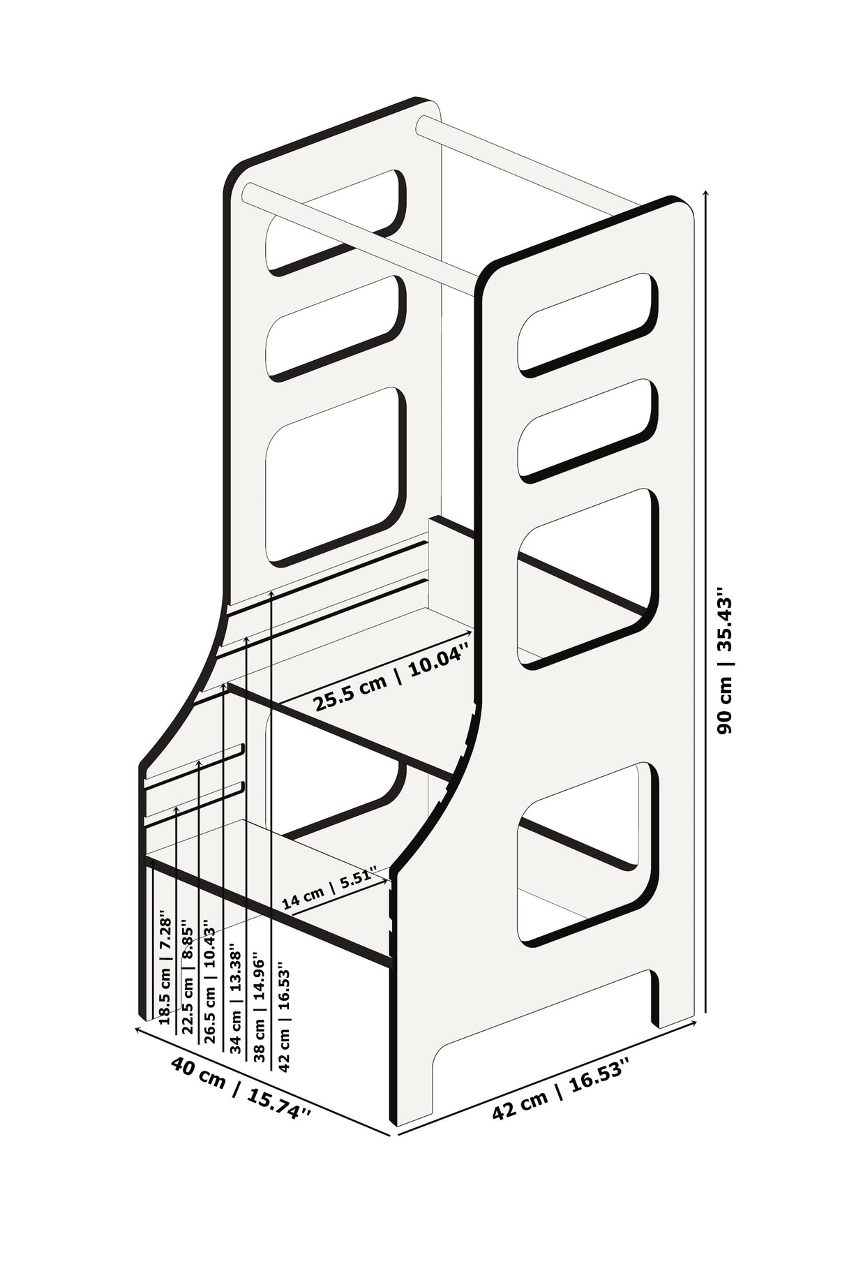 Adjustable height kitchen tower, Natural