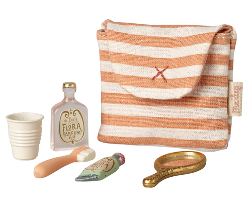 Toothbrush set in bag, Mouse - Coral stripe