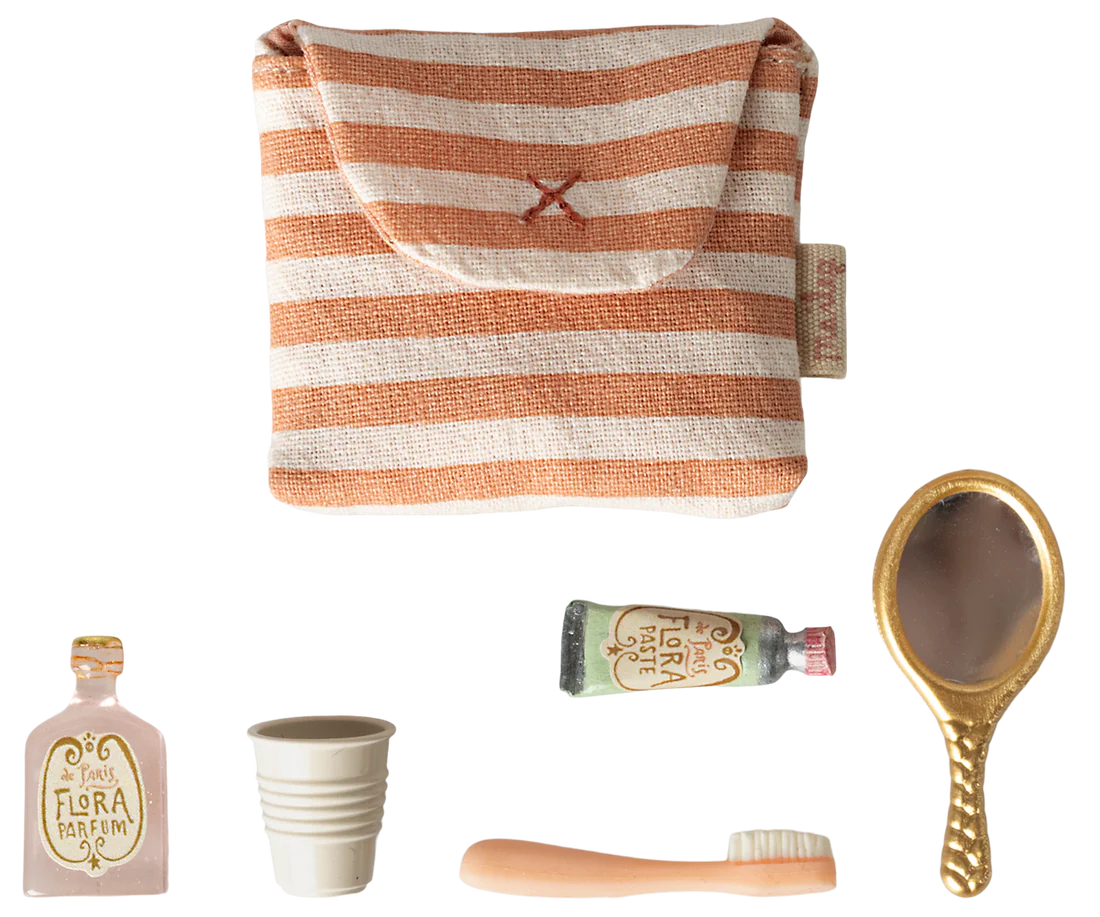 Toothbrush set in bag, Mouse - Coral stripe