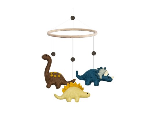 Handsydd mobil, Dinosaurier, Gul/Blå