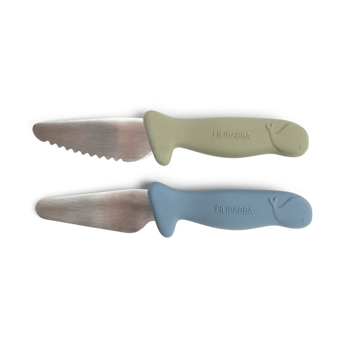 Knivset för barn - 2-pack - Puderblå + Grön