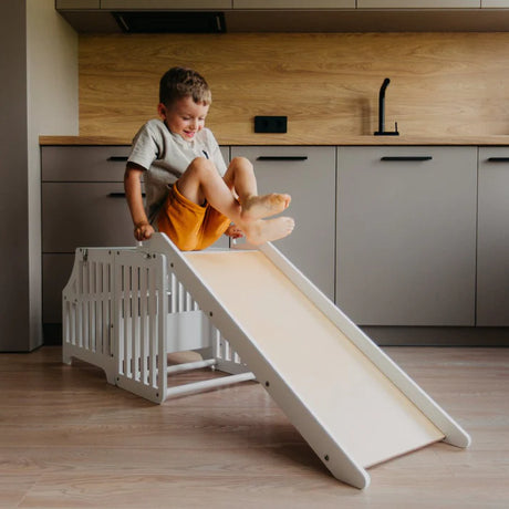 Foldable kitchen tower with slide, White (Striped Collection)