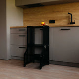 Foldable kitchen tower with slide, Black (Striped Collection)