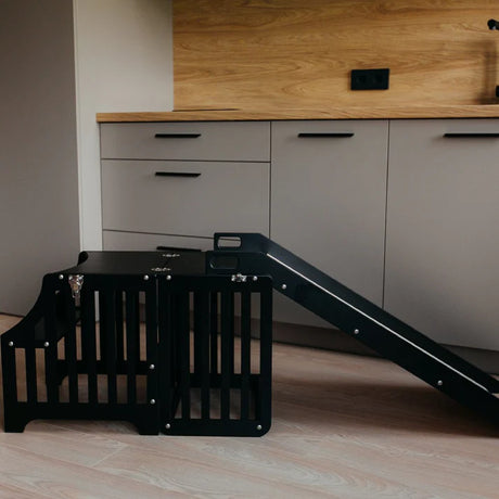 Foldable kitchen tower with slide, Black (Striped Collection)