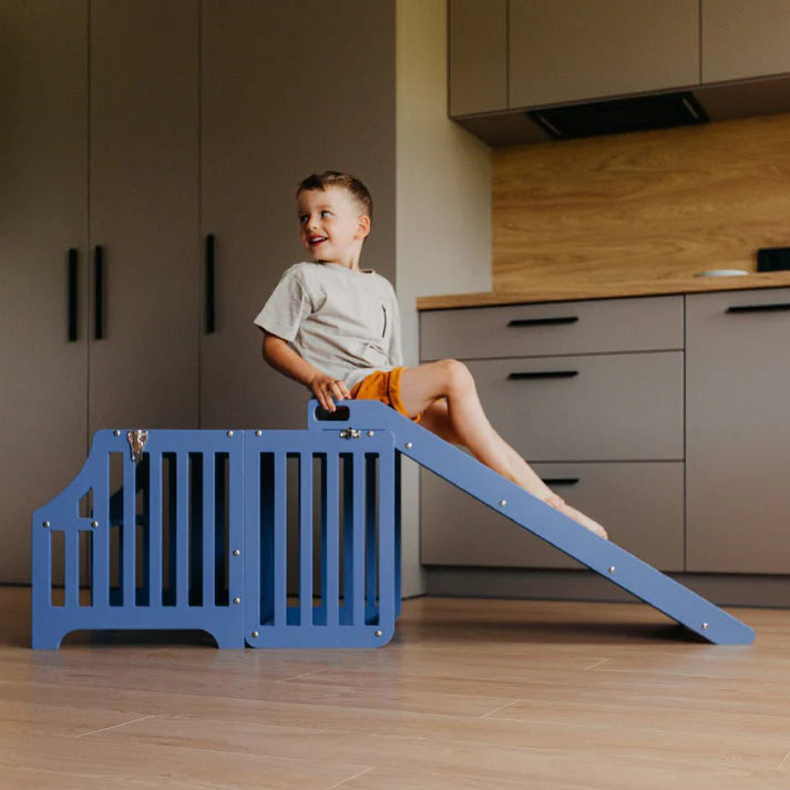 Foldable kitchen tower with slide, Blue (Striped Collection)