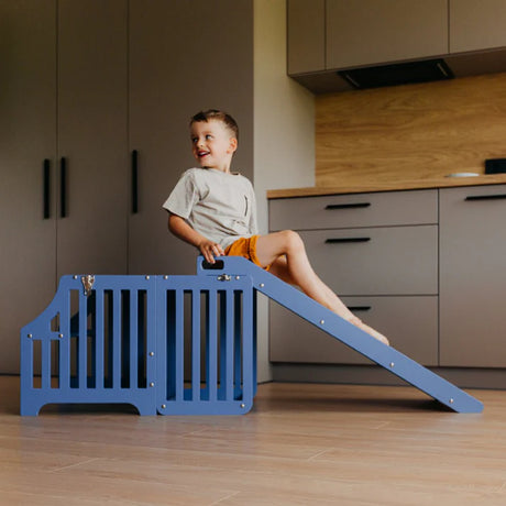 Foldable kitchen tower with slide, Blue (Striped Collection)