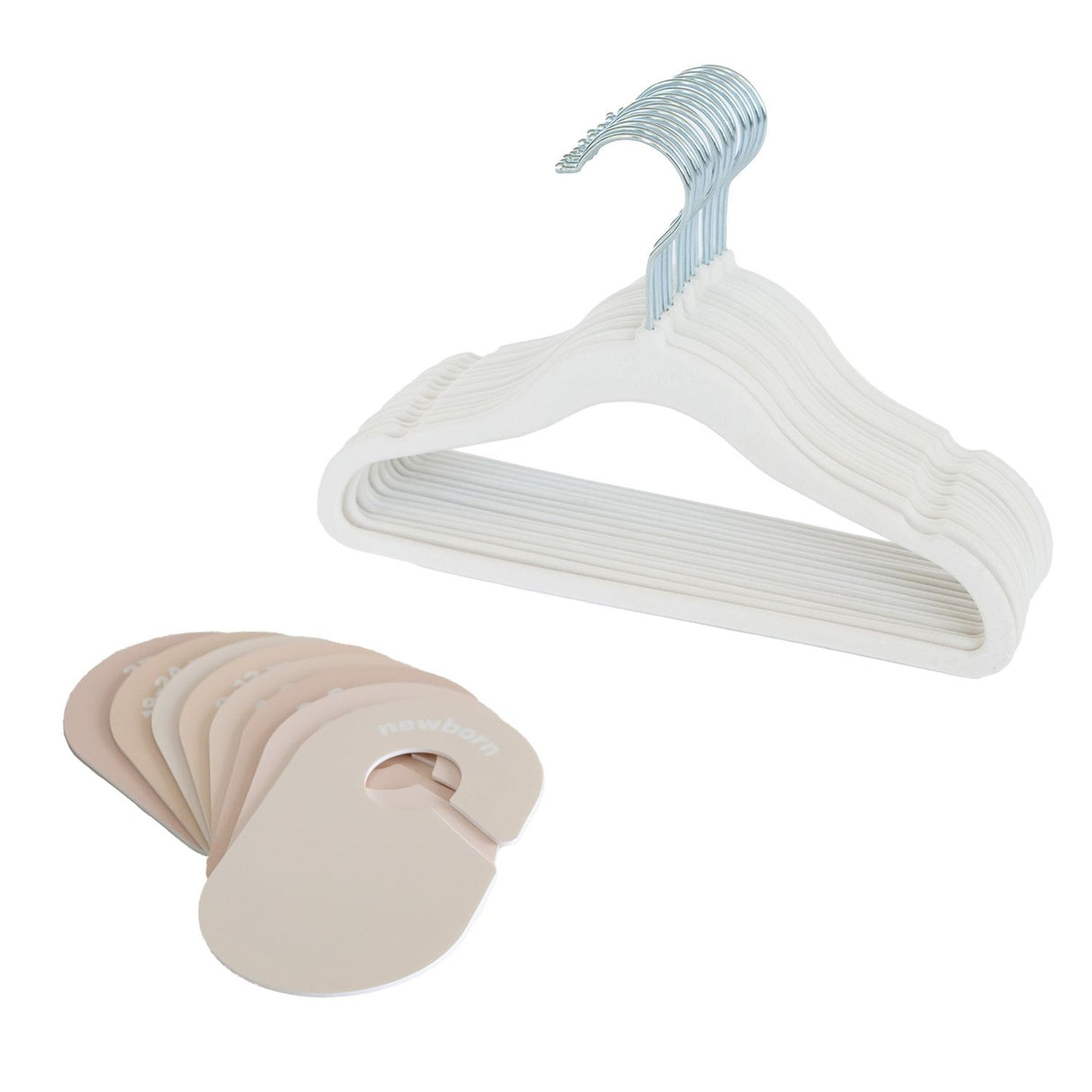Set 15-pack Velourgalgar + 8-pack Garderobsavdelare, Cream