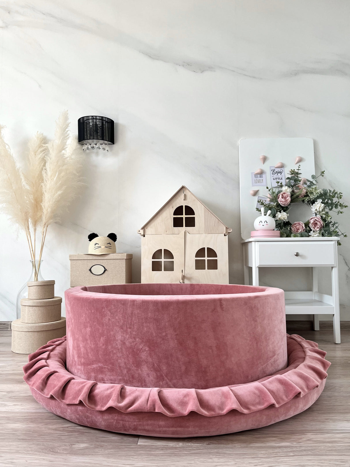 Bollhav Sammet 40x90cm, Dirty Pink (Flera olika färgval på bollarna)