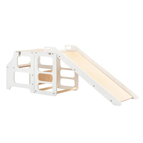 Foldable kitchen tower with slide, White