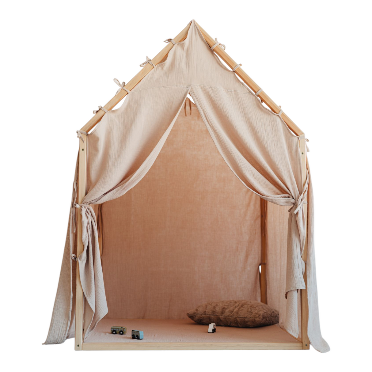 Trähus Classic med gardinöppning, Beige