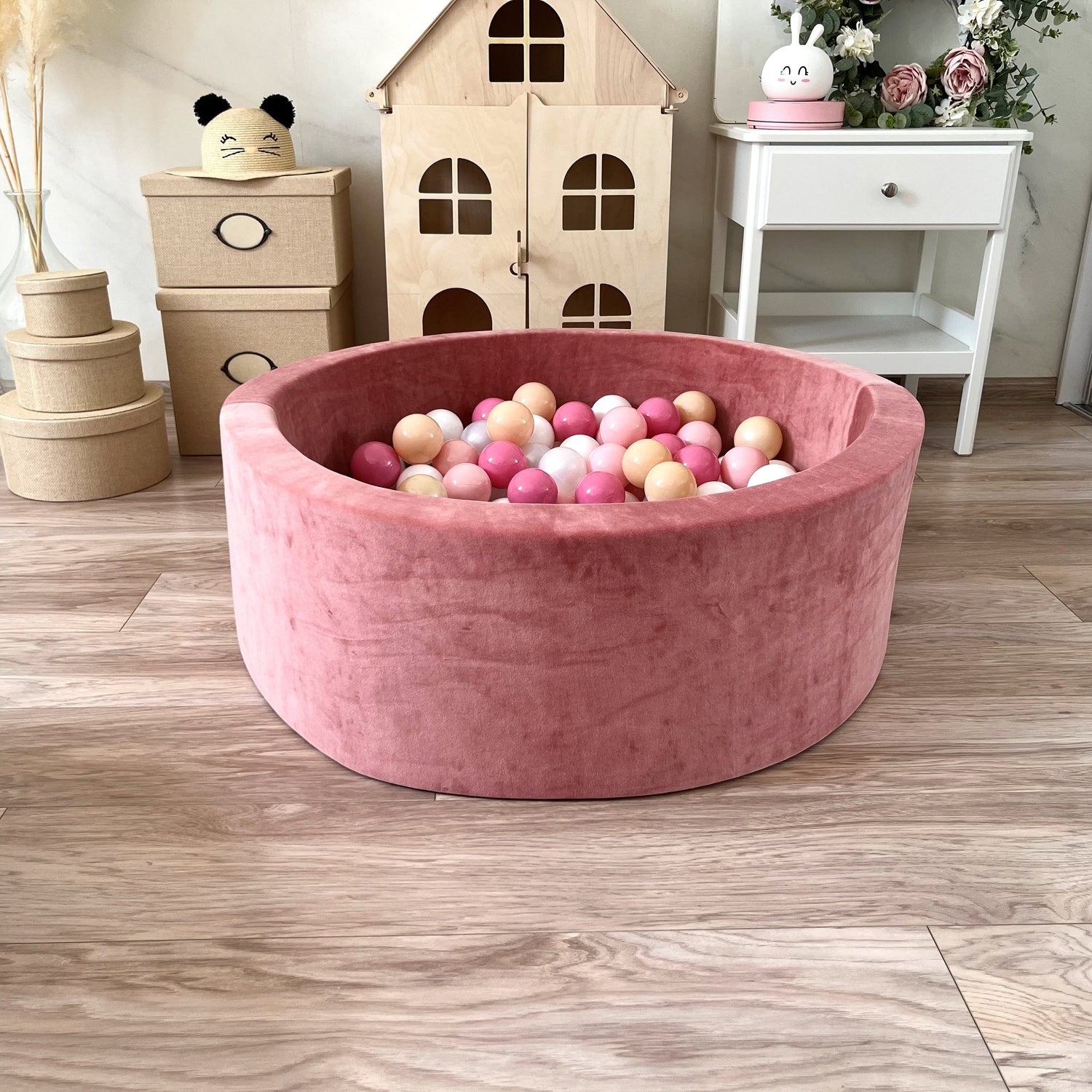 Bollhav Sammet 30x90cm, Dirty Pink (Flera olika färgval på bollarna)