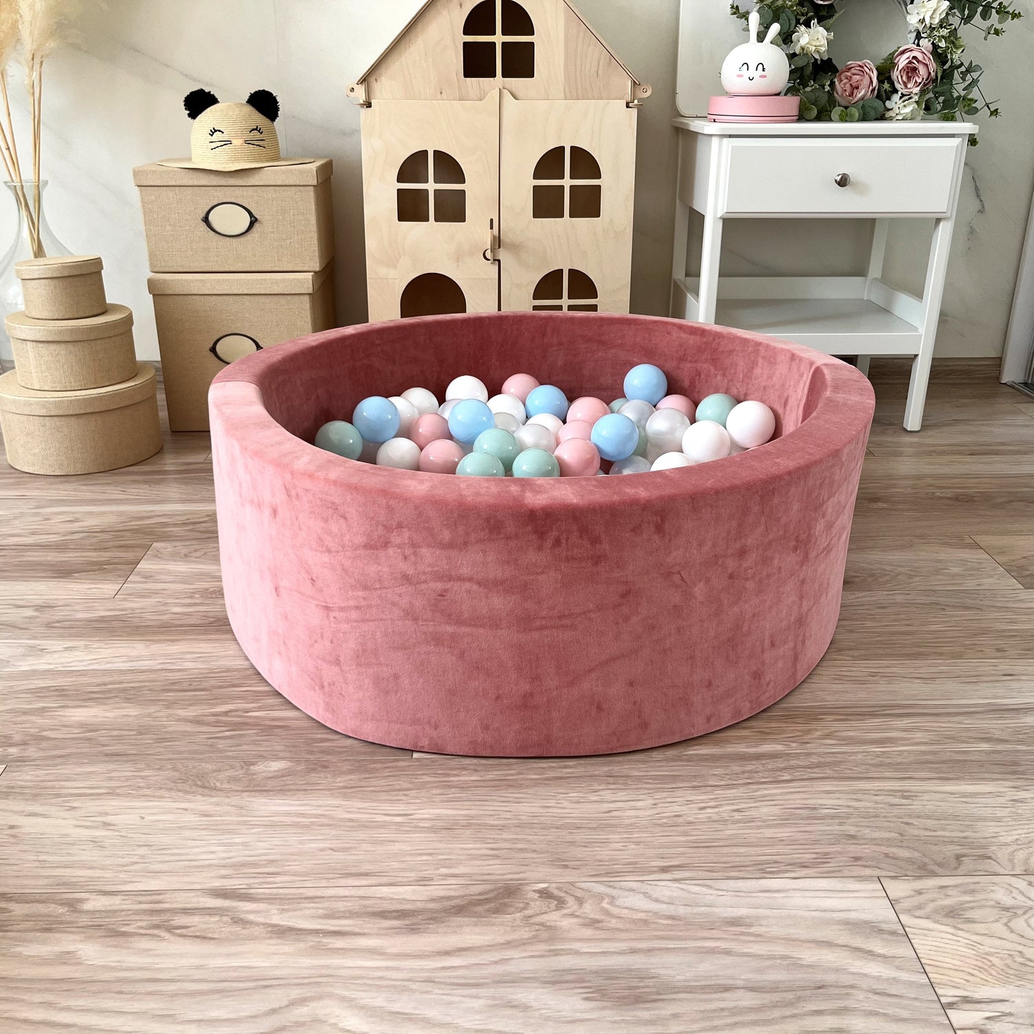 Bollhav Sammet 40x90cm, Dirty Pink (Flera olika färgval på bollarna)
