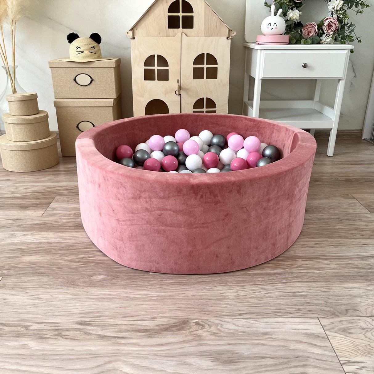 Bollhav Sammet 40x90cm, Dirty Pink (Flera olika färgval på bollarna)
