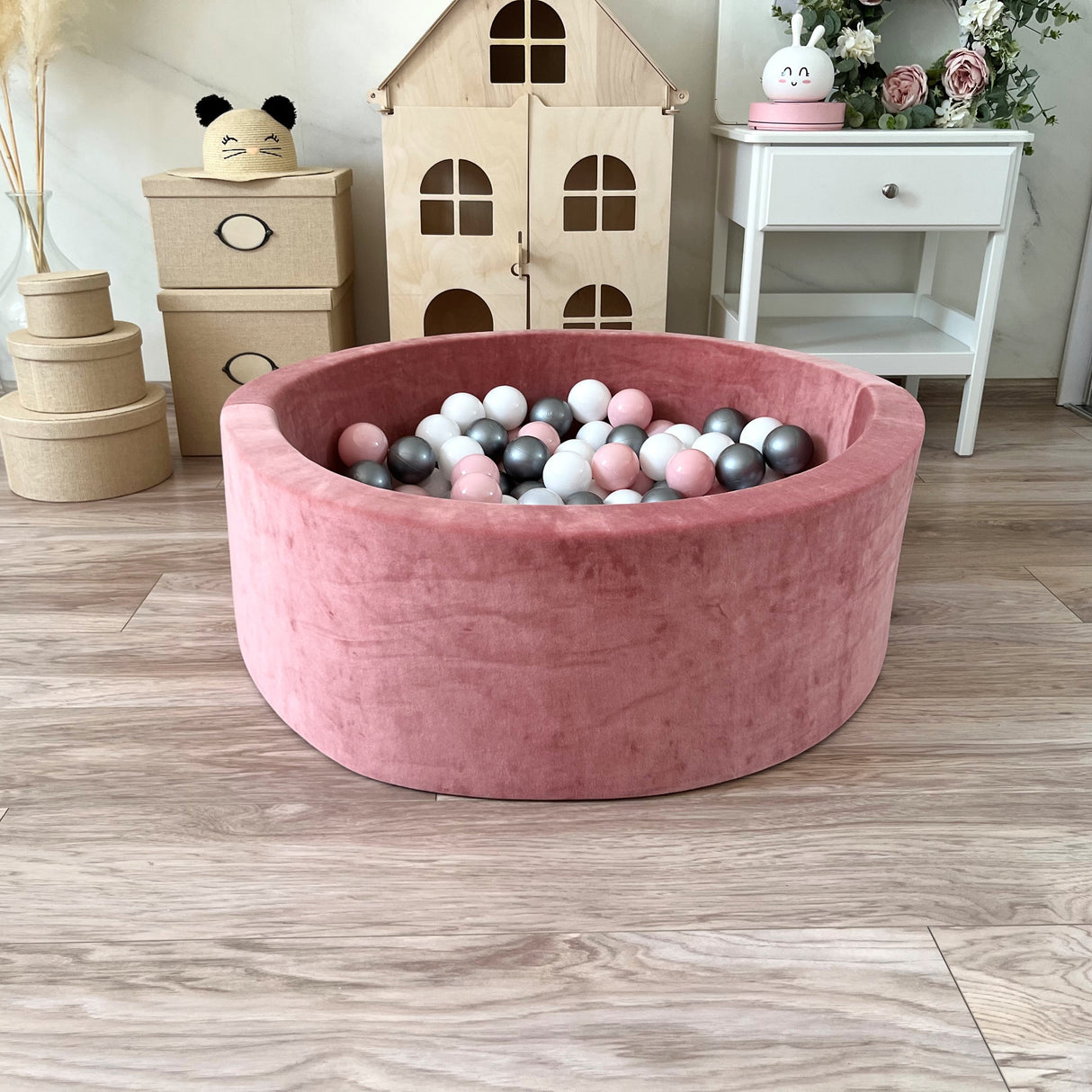 Bollhav Sammet 30x90cm, Dirty Pink (Flera olika färgval på bollarna)