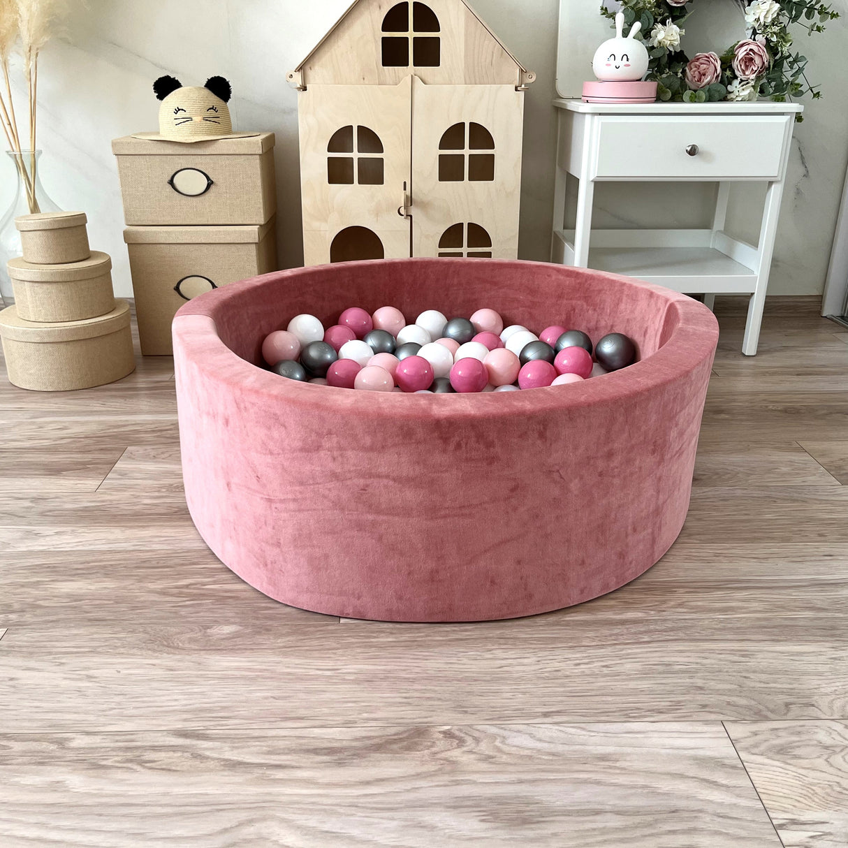 Bollhav Sammet 40x90cm, Dirty Pink (Flera olika färgval på bollarna)