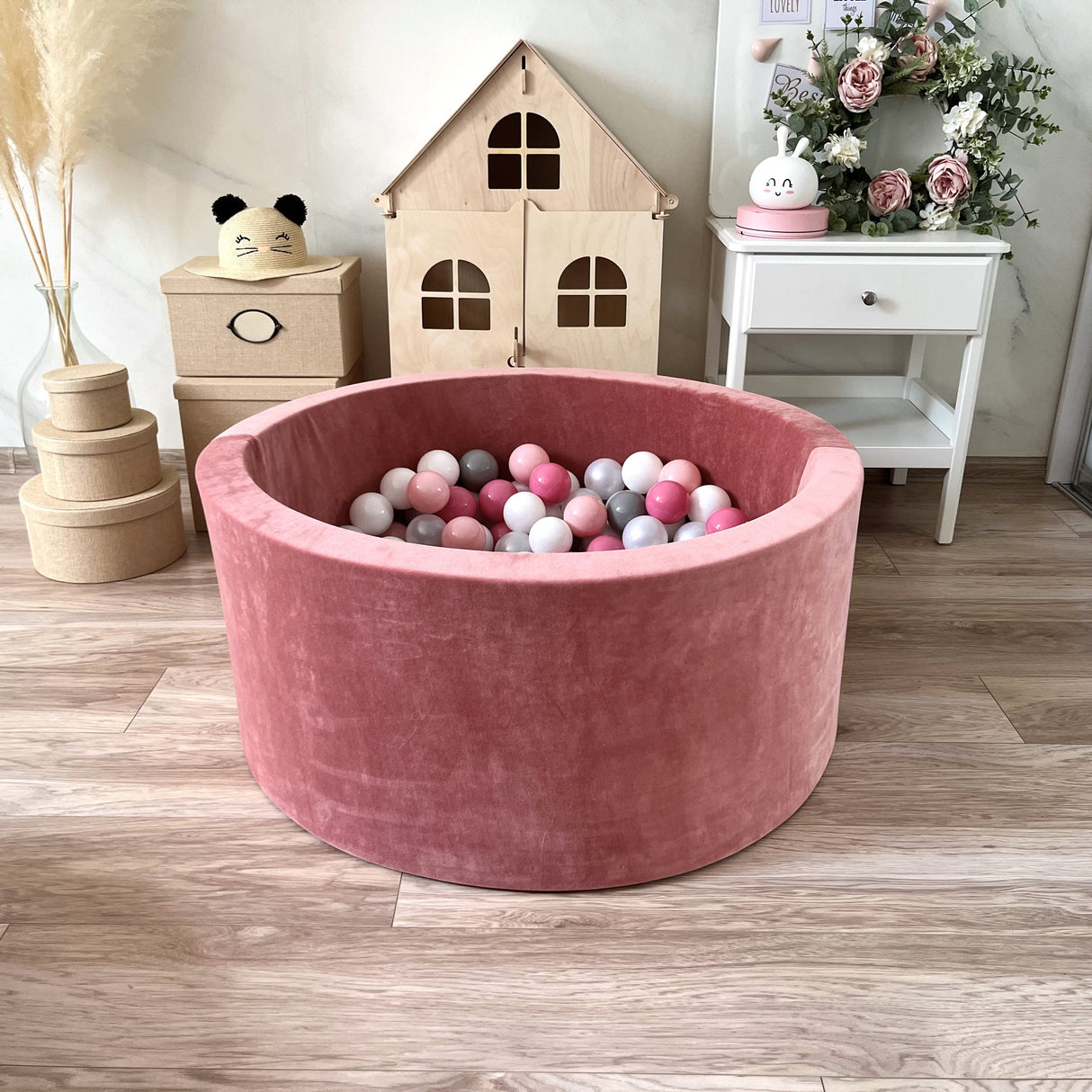 Bollhav Sammet 30x90cm, Dirty Pink (Flera olika färgval på bollarna)