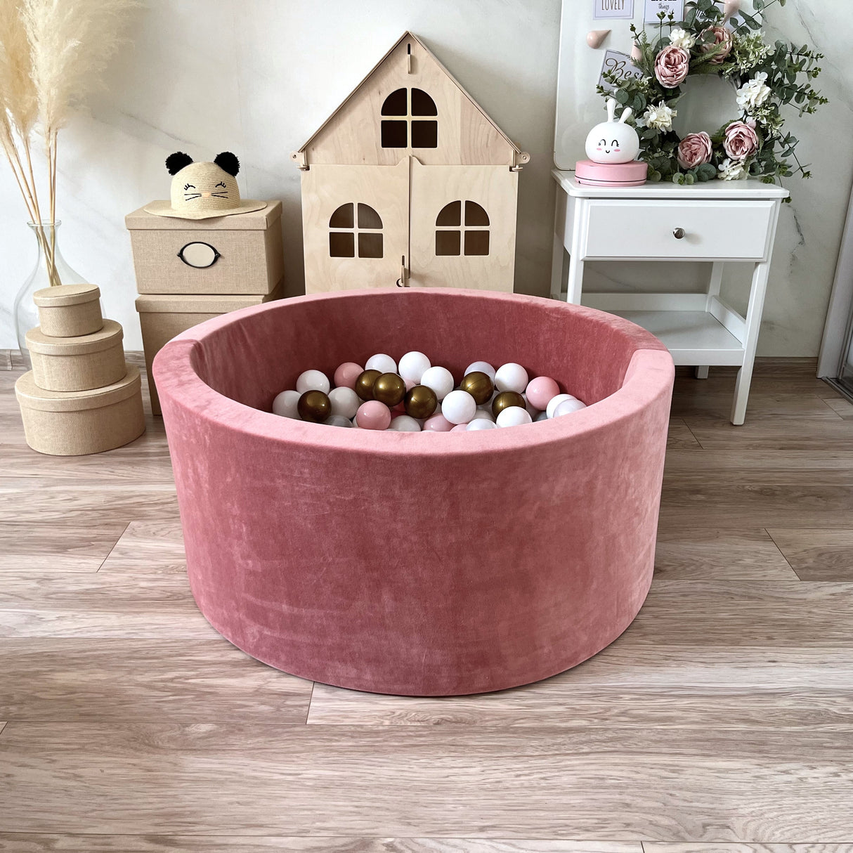 Bollhav Sammet 30x90cm, Dirty Pink (Flera olika färgval på bollarna)