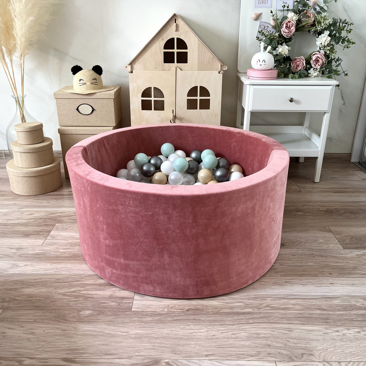 Bollhav Sammet 40x90cm, Dirty Pink (Flera olika färgval på bollarna)