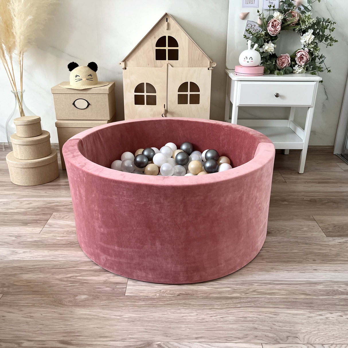 Bollhav Sammet 40x90cm, Dirty Pink (Flera olika färgval på bollarna)