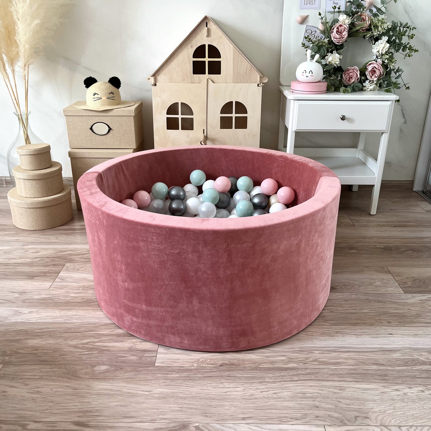 Bollhav Sammet 30x90cm, Dirty Pink (Flera olika färgval på bollarna)
