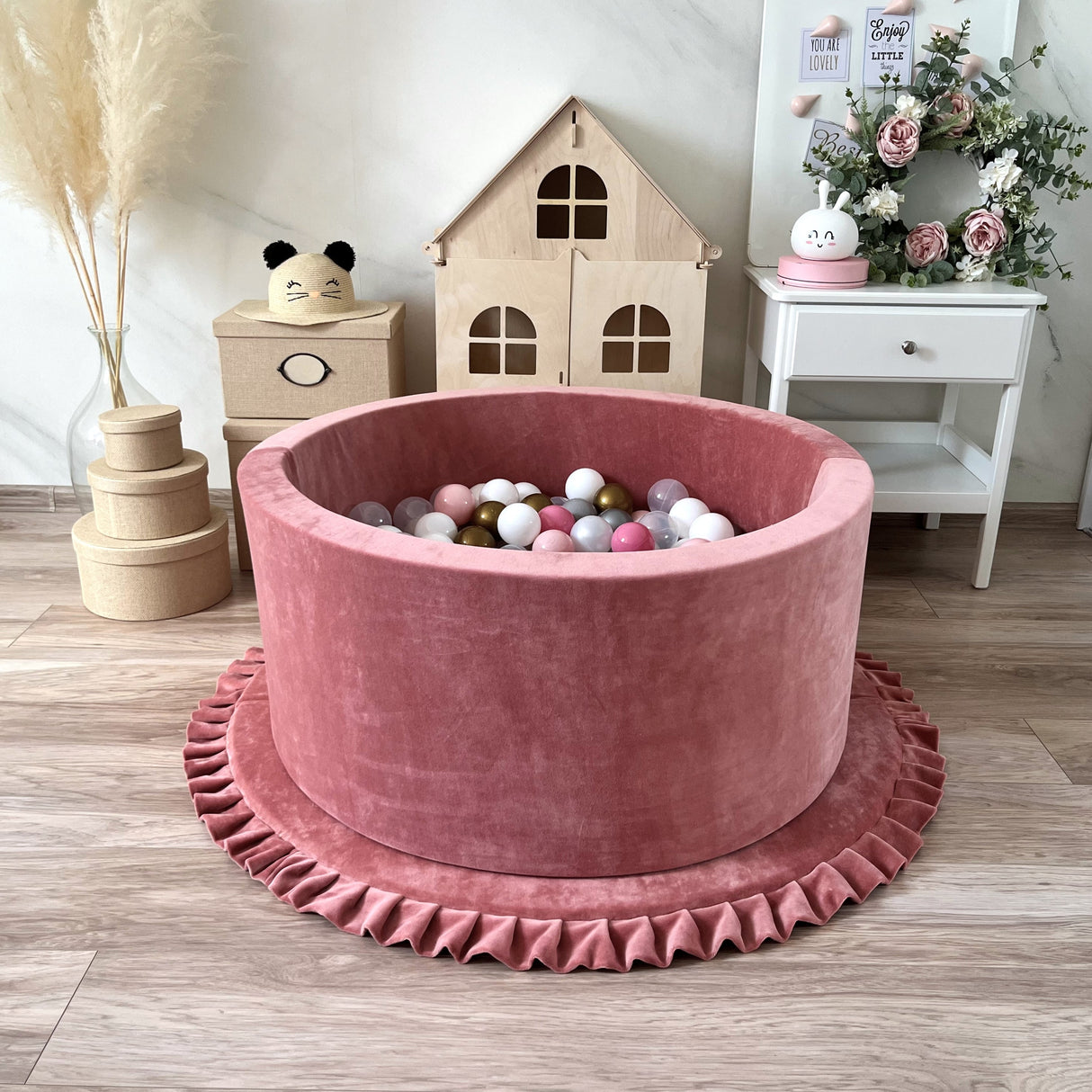 Bollhav Sammet 30x90cm, Dirty Pink (Flera olika färgval på bollarna)