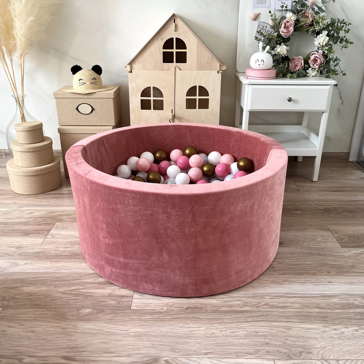 Bollhav Sammet 30x90cm, Dirty Pink (Flera olika färgval på bollarna)