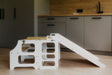 Foldable kitchen tower with slide, White